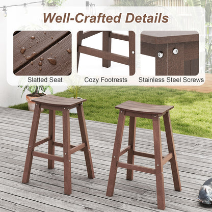 29 Inch HDPE Patio Bar Stool Set of 2 Armless Saddle Stools, Brown Bar Stools at Gallery Canada