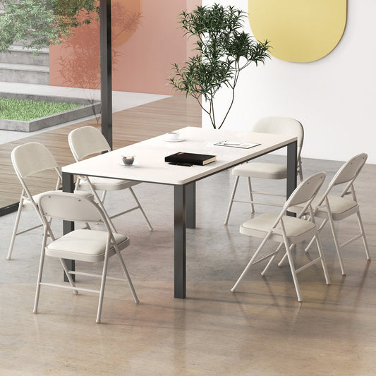 Foldable Chair Set of 6 with Padded Seat Seat and Fabric Covered Backrest-Set of 6, Beige Chairs Beige at Gallery Canada