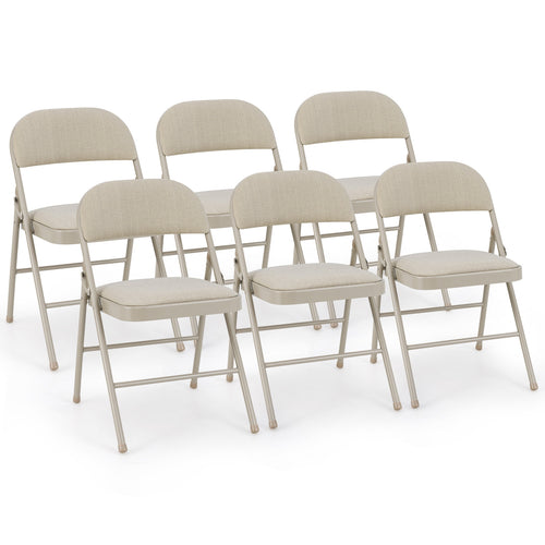 Foldable Chair Set of 6 with Padded Seat Seat and Fabric Covered Backrest-Set of 6, Beige