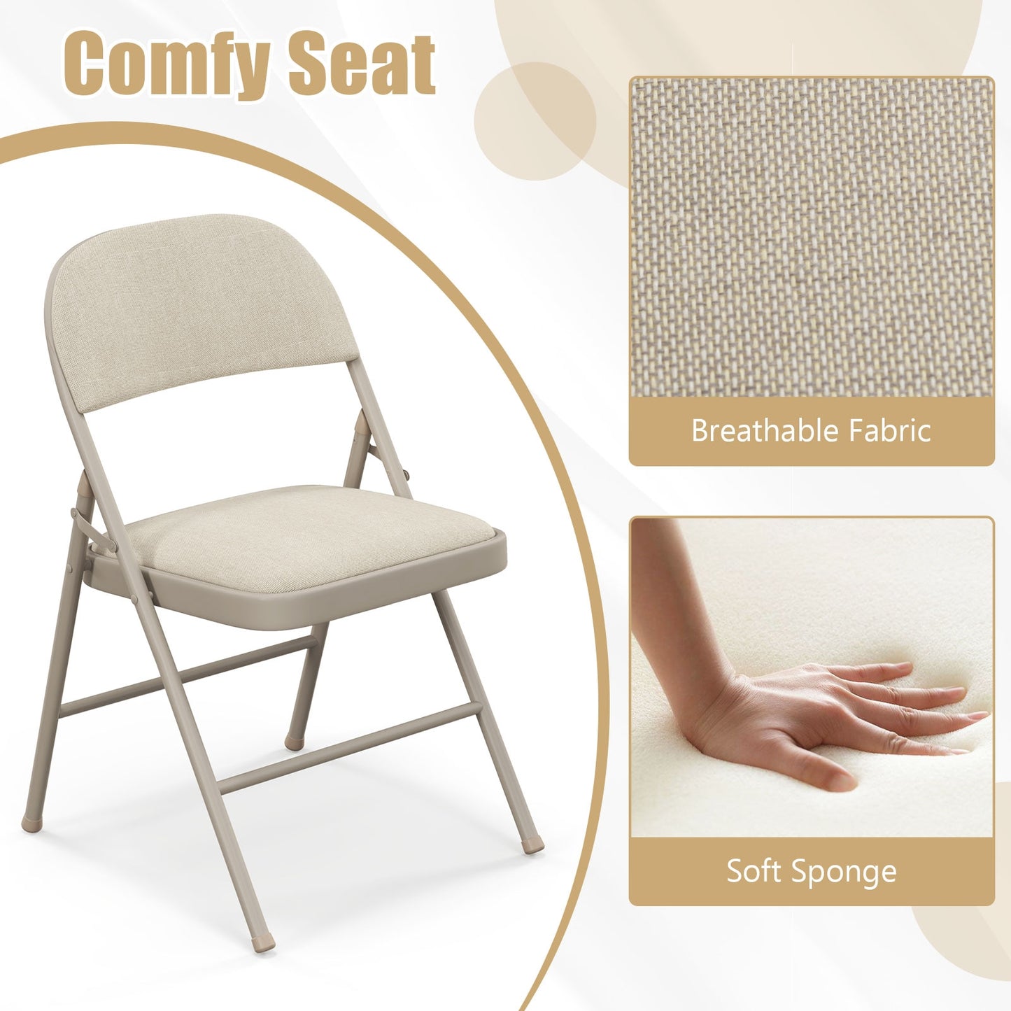 Foldable Chair Set of 6 with Padded Seat Seat and Fabric Covered Backrest-Set of 6, Beige Chairs at Gallery Canada