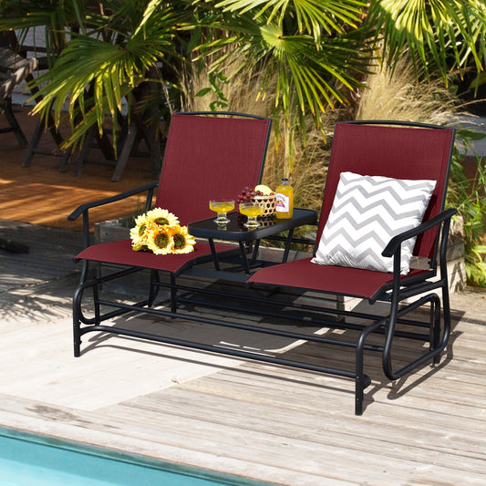 2-Person Double Rocking Loveseat with Mesh Fabric and Center Tempered Glass Table, Red Patio Conversation Sets Red at Gallery Canada