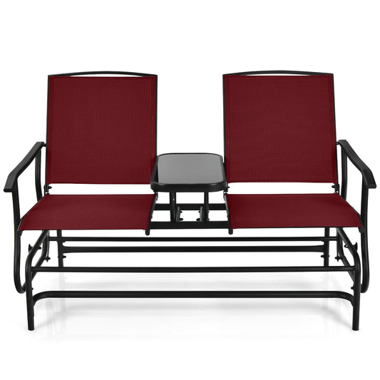 2-Person Double Rocking Loveseat with Mesh Fabric and Center Tempered Glass Table, Red Patio Conversation Sets Red at Gallery Canada