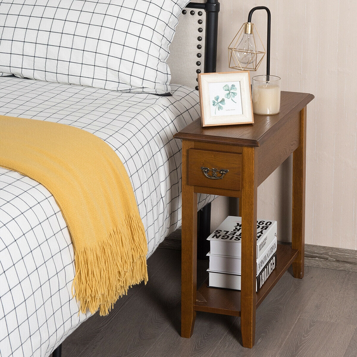 End Table Bedside Sofa End Table Narrow Nightstand with Wooden Legs, Yellow Nightstands at Gallery Canada