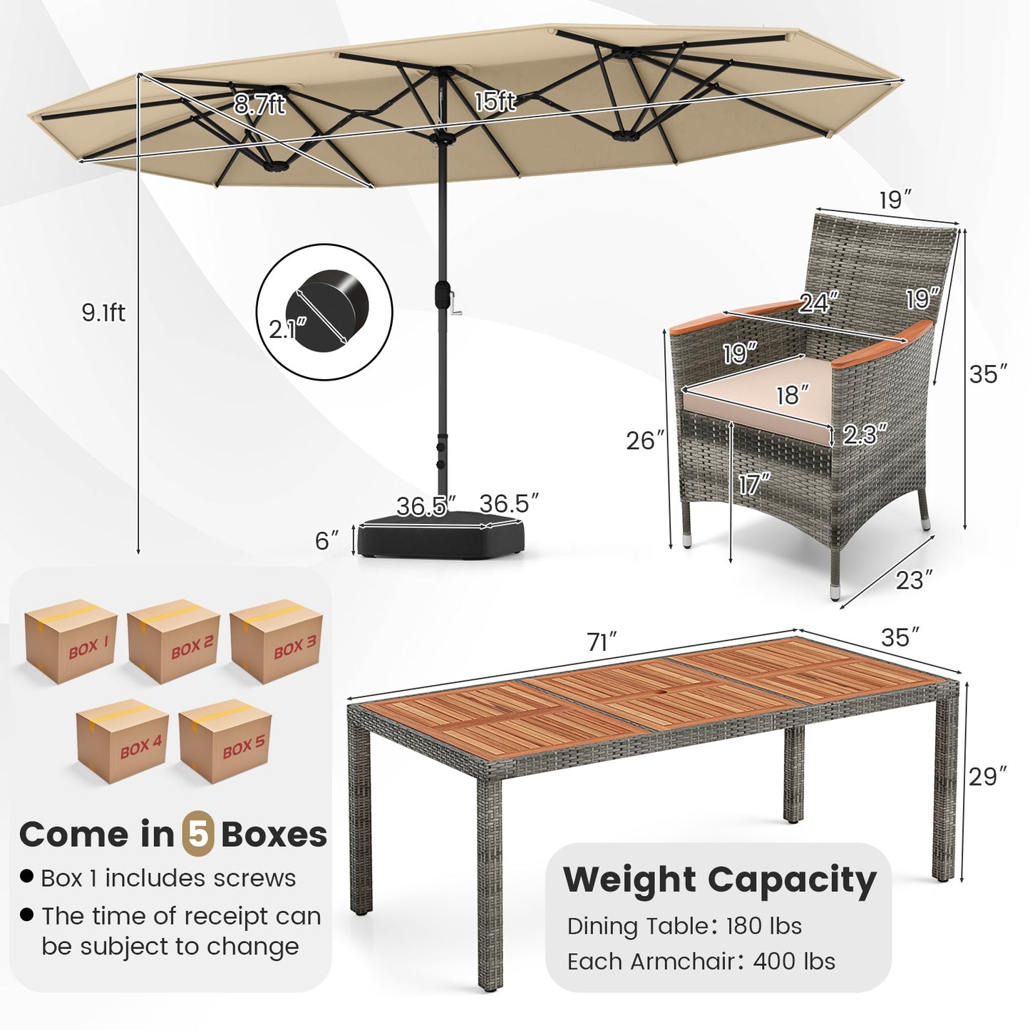 10 Pieces Patio Wicker Dining Set with 15 Feet Double-Sided Patio Umbrella, Beige Patio Dining Sets   at Gallery Canada