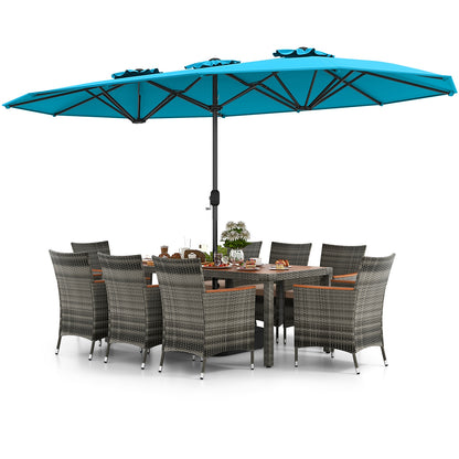 10 Pieces Patio Wicker Dining Set with 15 Feet Double-Sided Patio Umbrella, Turquoise Patio Dining Sets   at Gallery Canada