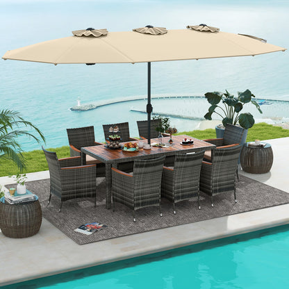 10 Pieces Patio Wicker Dining Set with 15 Feet Double-Sided Patio Umbrella, Beige Patio Dining Sets   at Gallery Canada