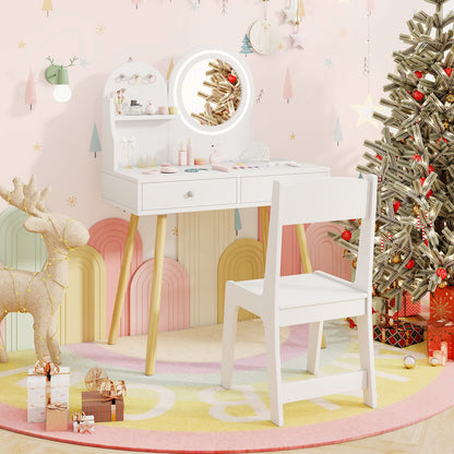 Kids Princess Makeup Dressing Desk and Chair Set with Mirror and Lights, White Kids Table & Chair Sets at Gallery Canada