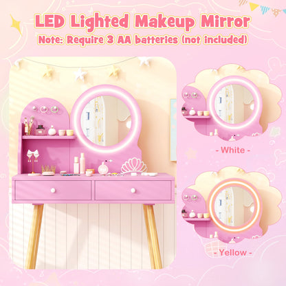 Kids Princess Makeup Dressing Desk and Chair Set with Mirror and Lights, Pink Kids Table & Chair Sets at Gallery Canada