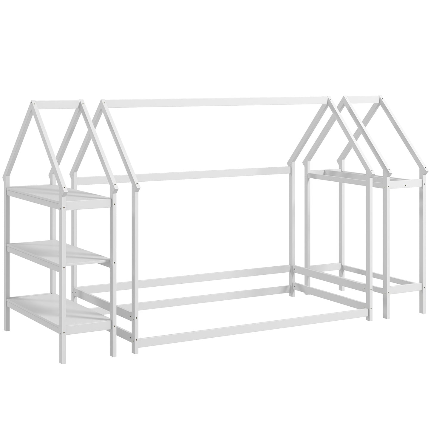 Twin Size Montessori Floor House Bed with Detachable Storage Shelves, White Toddler Beds White at Gallery Canada