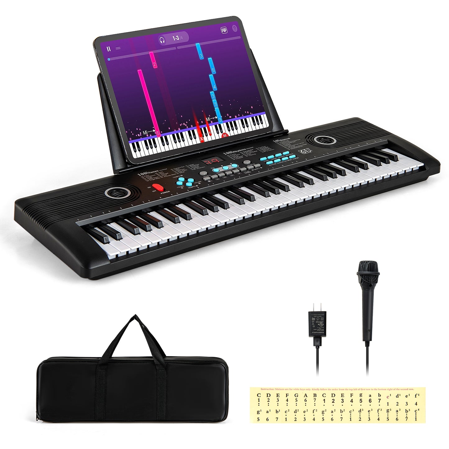 61 Key Electric Portable Digital Keyboard Piano for Beginner, Black