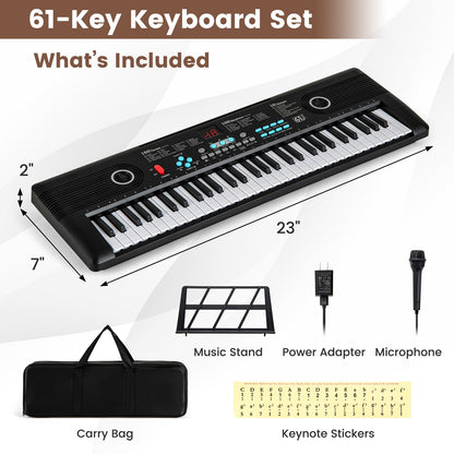 61 Key Electric Portable Digital Keyboard Piano for Beginner, Black