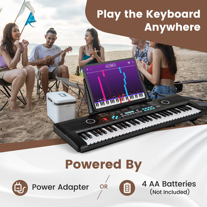 61 Key Electric Portable Digital Keyboard Piano for Beginner, Black