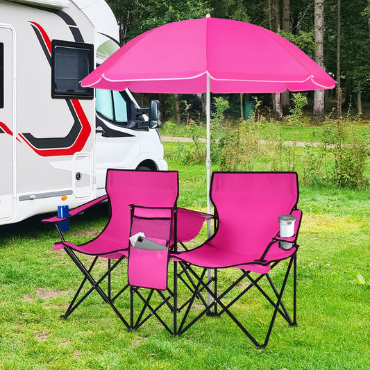 Portable Folding Picnic Double Chair With Removable Umbrella, Pink Camping Furniture Pink at Gallery Canada