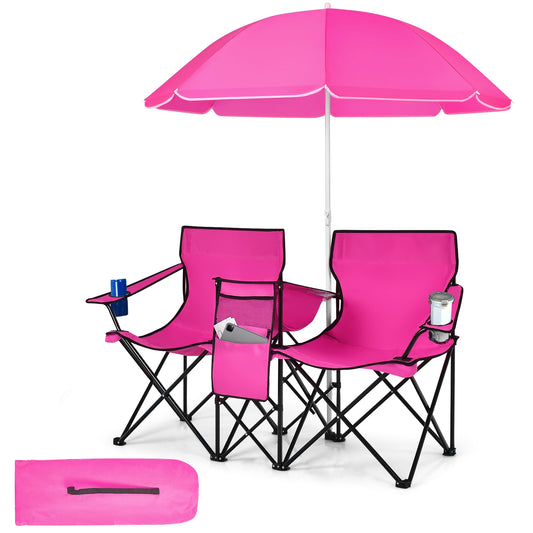 Portable Folding Picnic Double Chair With Removable Umbrella, Pink Camping Furniture Pink at Gallery Canada