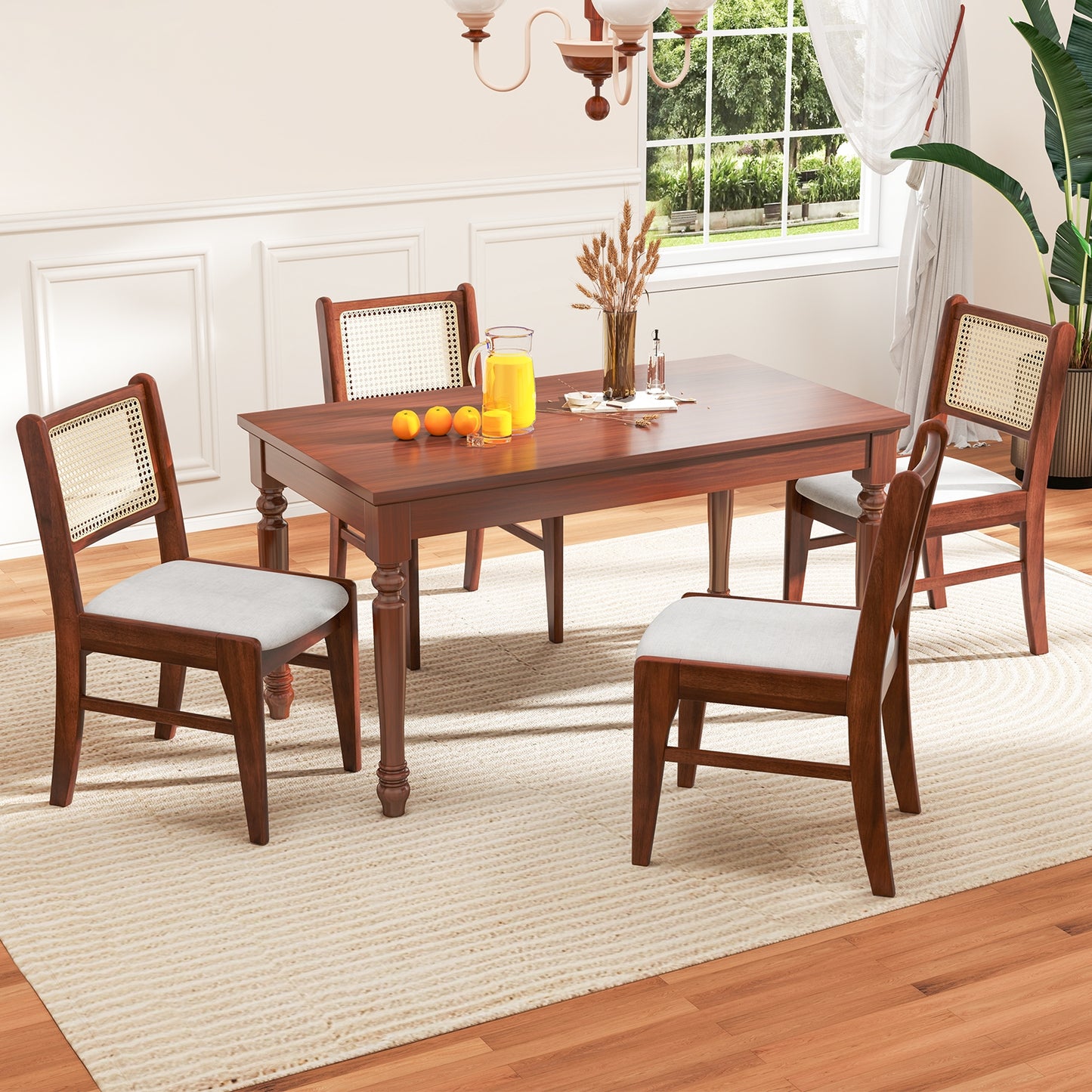 Wooden Kitchen Chairs with Cane Back Rubber Wood Frame and Padded Seat, Coffee Dining Chairs at Gallery Canada