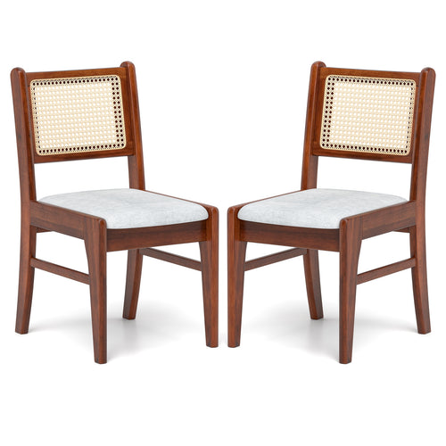 Wooden Kitchen Chairs with Cane Back Rubber Wood Frame and Padded Seat, Coffee