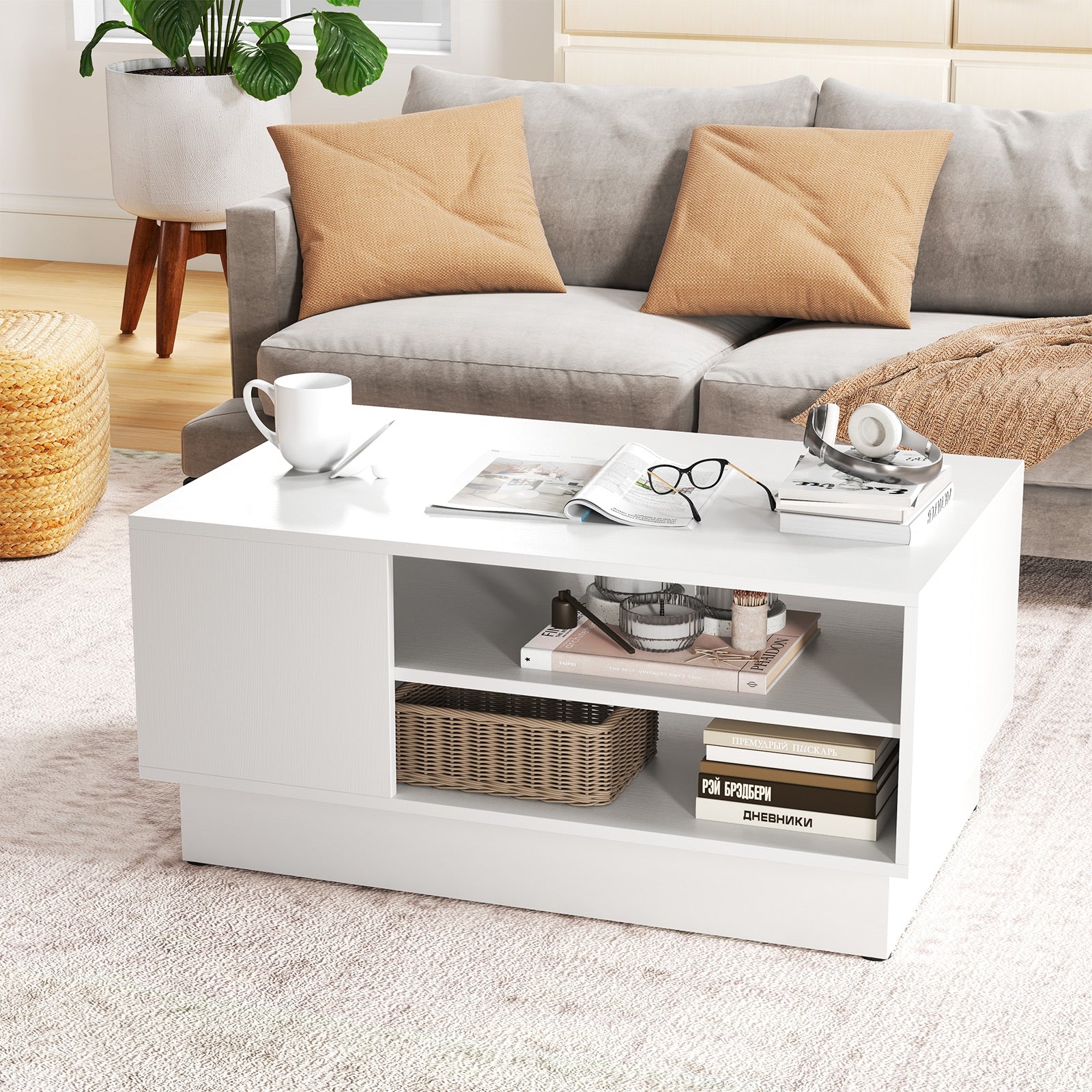 Modern Coffee Table with 2-Tier Open Storage Shelves, White Coffee Tables at Gallery Canada