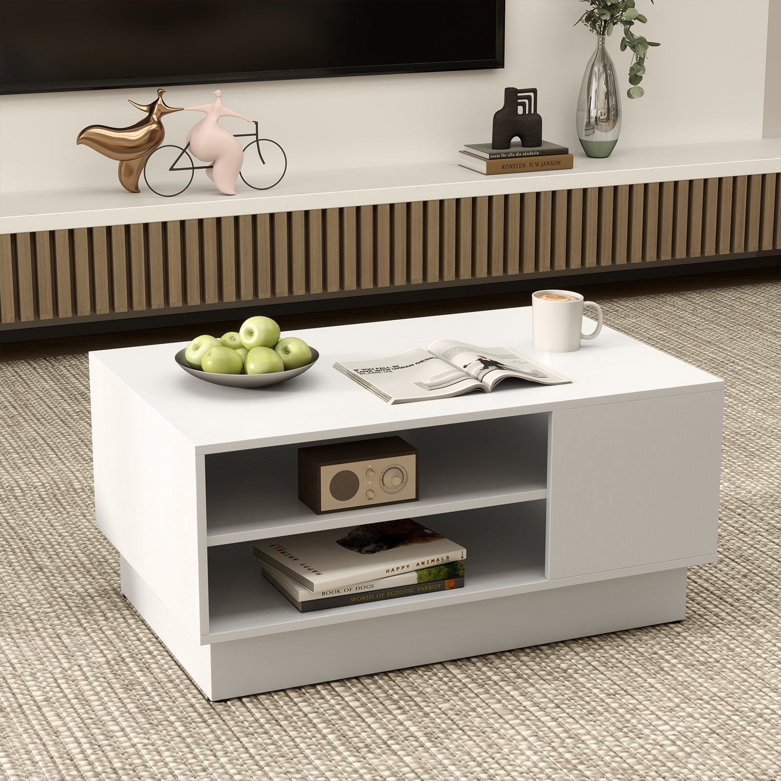 Modern Coffee Table with 2-Tier Open Storage Shelves, White Coffee Tables at Gallery Canada