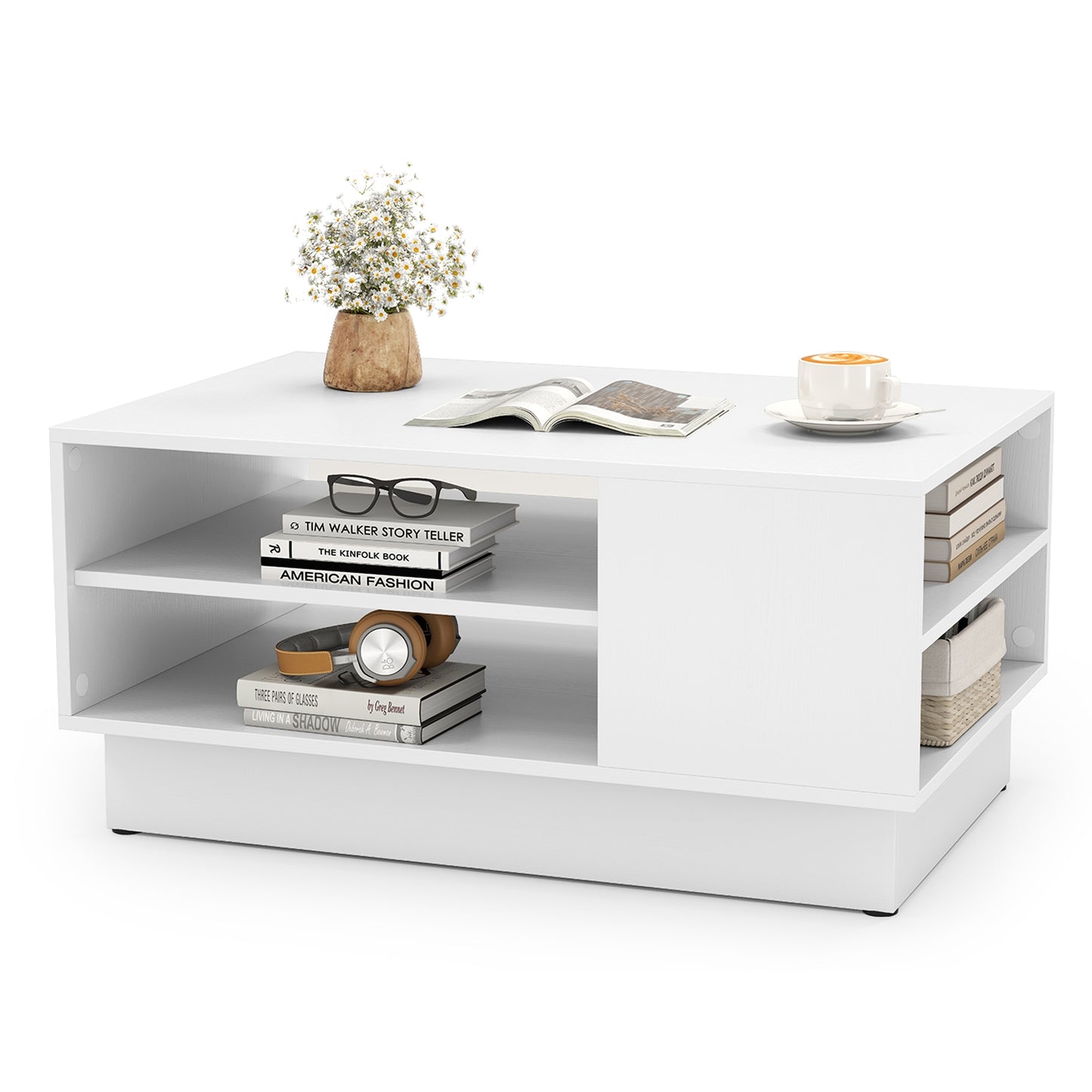 Modern Coffee Table with 2-Tier Open Storage Shelves, White Coffee Tables at Gallery Canada