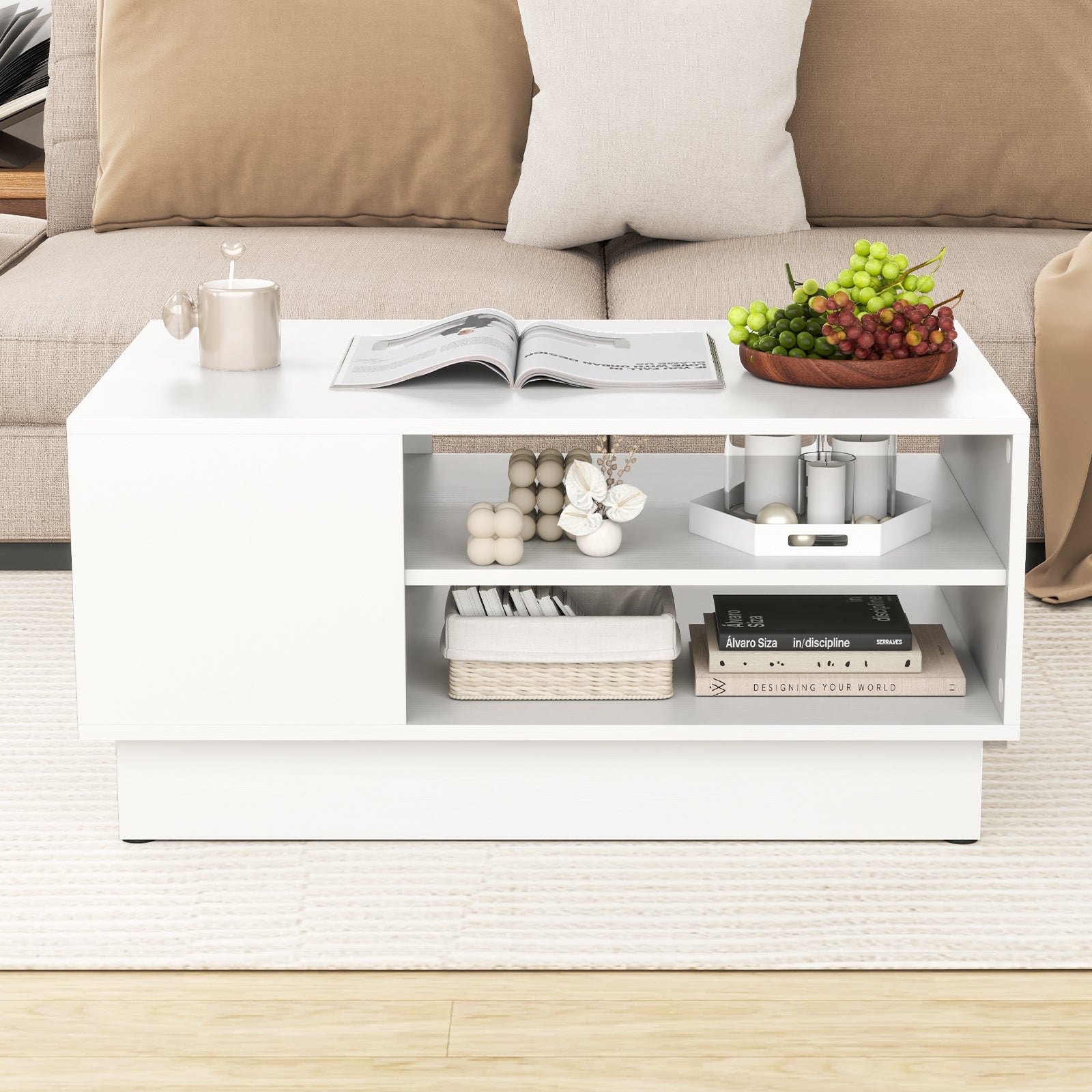 Modern Coffee Table with 2-Tier Open Storage Shelves, White Coffee Tables at Gallery Canada