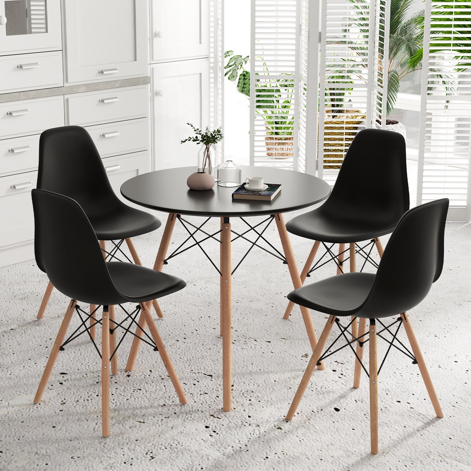 5 Pieces Dining Table Set With Solid Wood Leg, Black Dining Room Sets at Gallery Canada