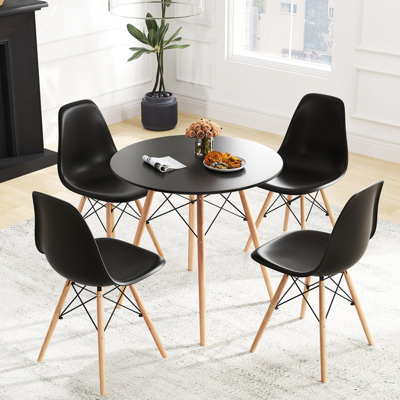 5 Pieces Dining Table Set With Solid Wood Leg, Black Dining Room Sets at Gallery Canada