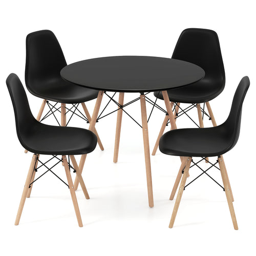 5 Pieces Dining Table Set With Solid Wood Leg, Black