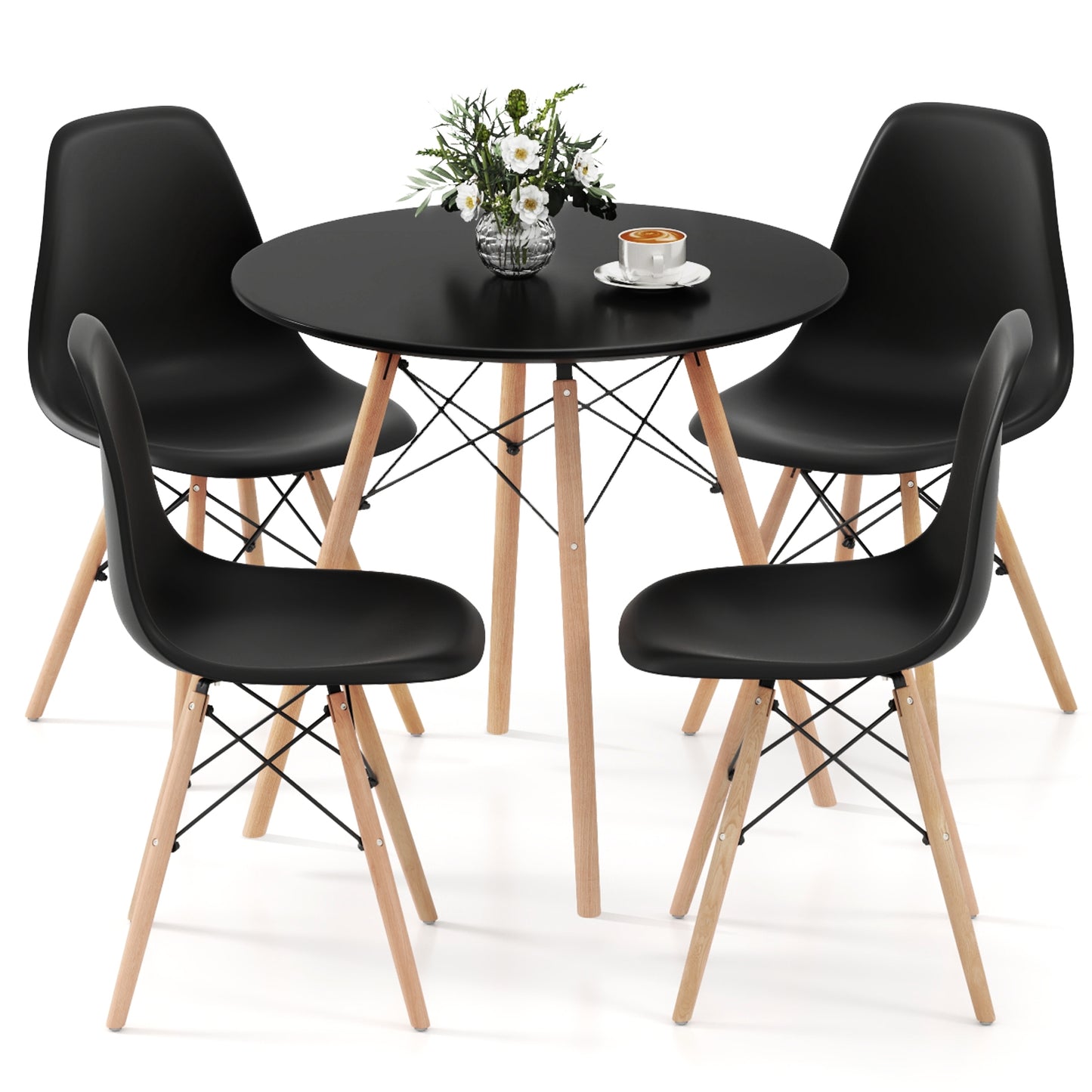 5 Pieces Dining Table Set With Solid Wood Leg, Black Dining Room Sets at Gallery Canada