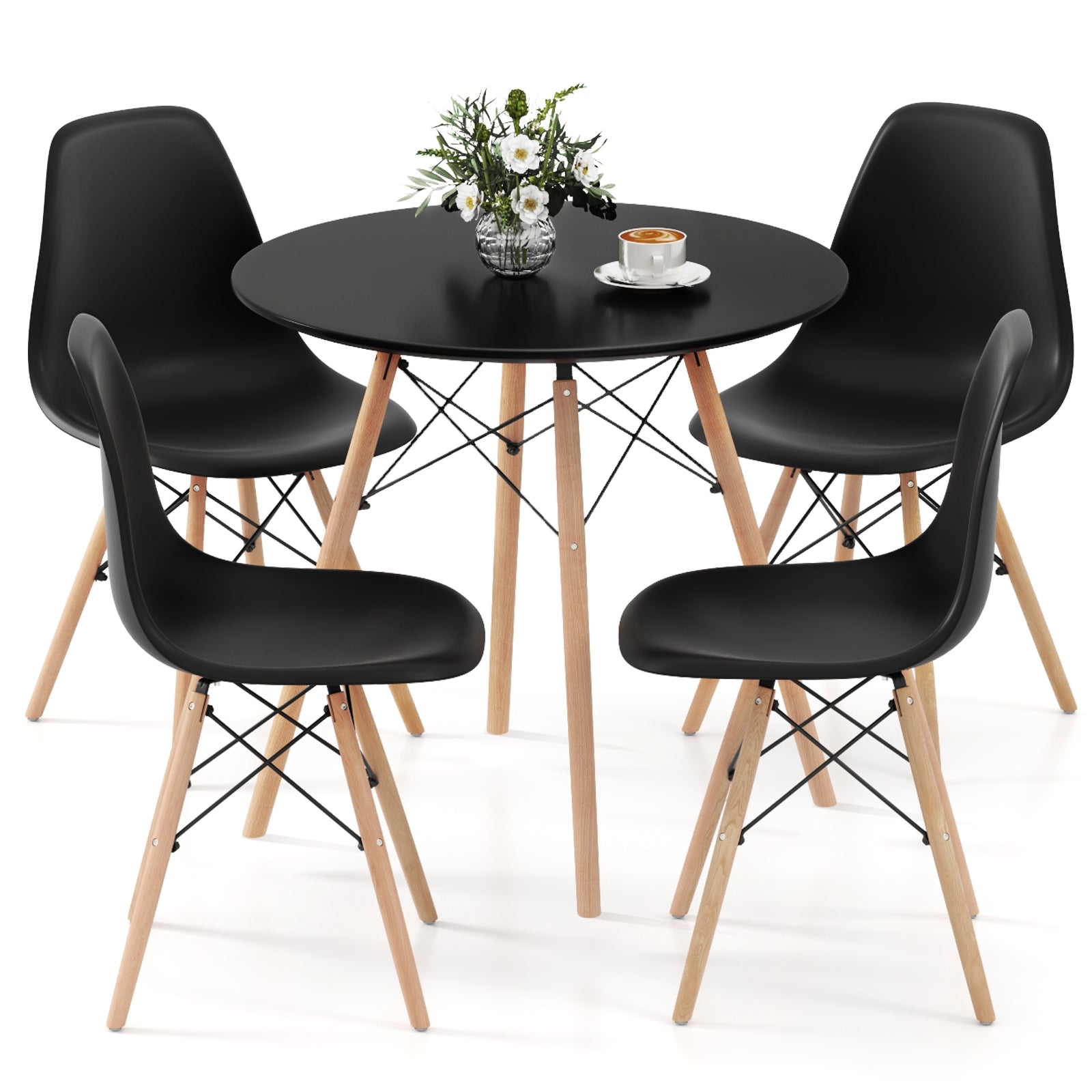 5 Pieces Dining Table Set With Solid Wood Leg, Black Dining Room Sets at Gallery Canada