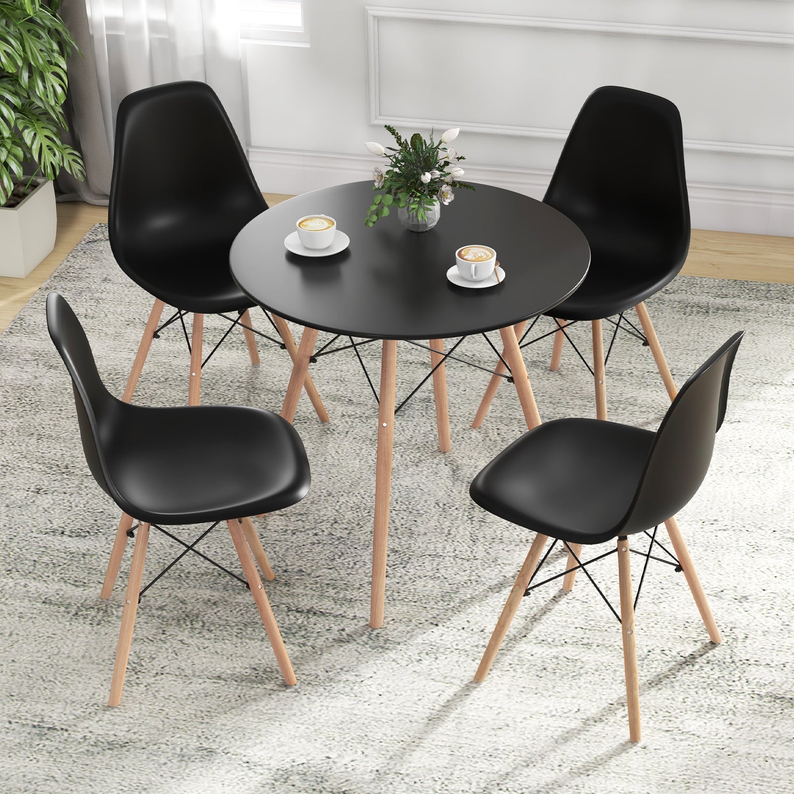 5 Pieces Dining Table Set With Solid Wood Leg, Black Dining Room Sets at Gallery Canada