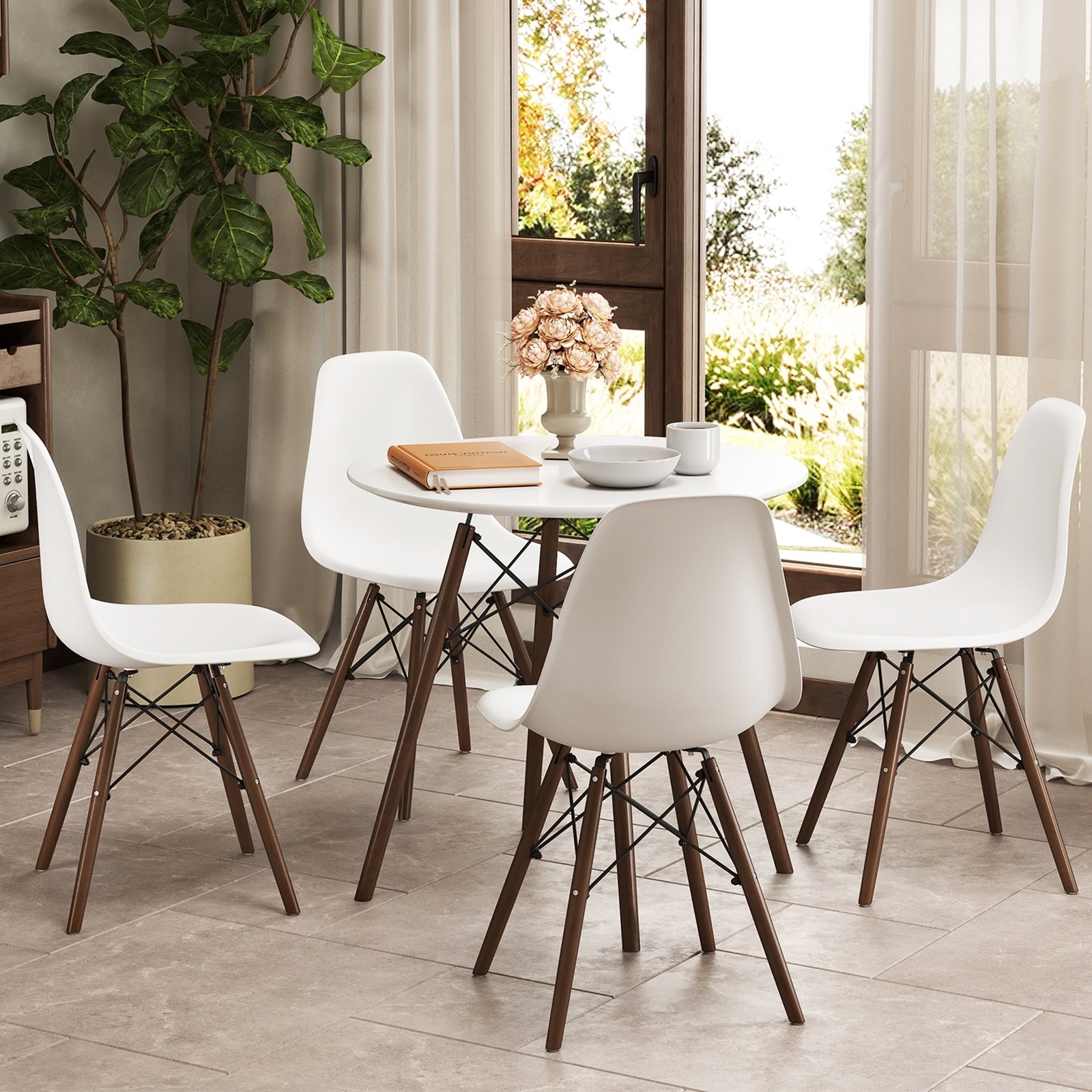 5 Pieces Dining Table Set With Solid Wood Leg, Beige Dining Room Sets at Gallery Canada