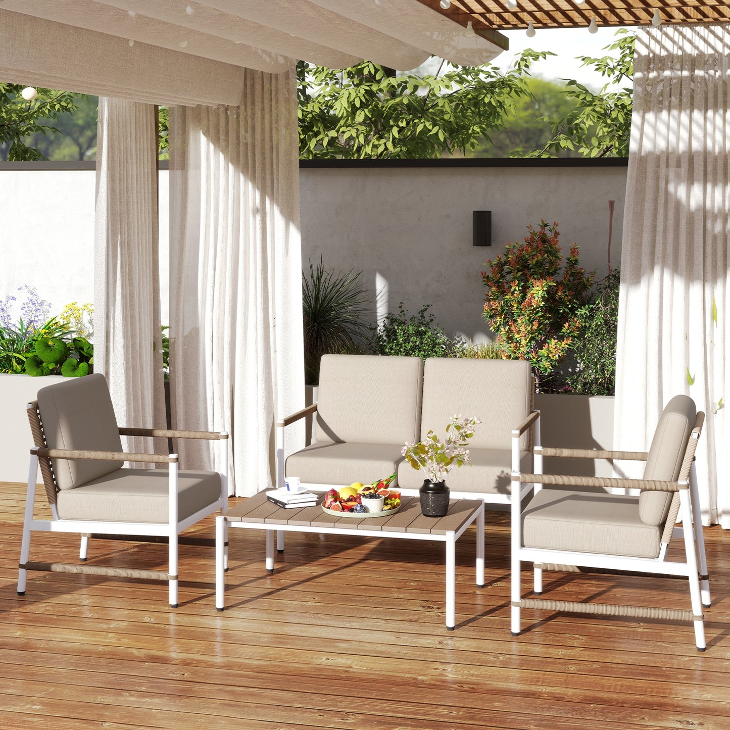 4 Pieces Patio Furniture Set with Thick Cushions and a Coffee Table, Gray Patio Conversation Sets at Gallery Canada