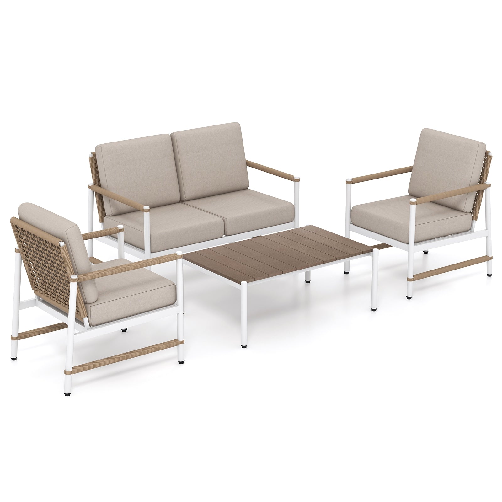 4 Pieces Patio Furniture Set with Thick Cushions and a Coffee Table, Gray Patio Conversation Sets Gray at Gallery Canada