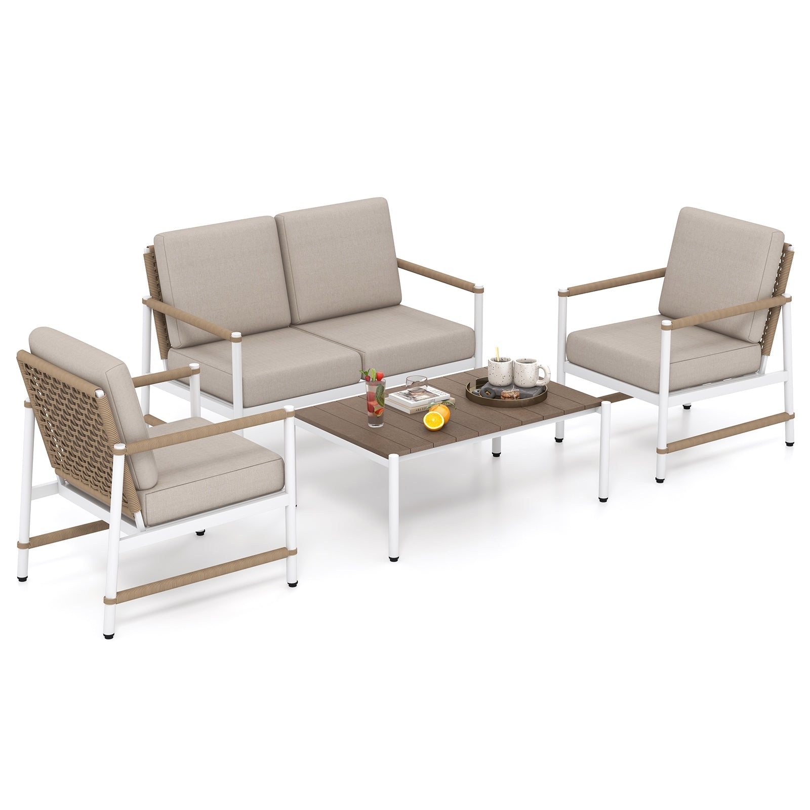 4 Pieces Patio Furniture Set with Thick Cushions and a Coffee Table, Gray Patio Conversation Sets at Gallery Canada