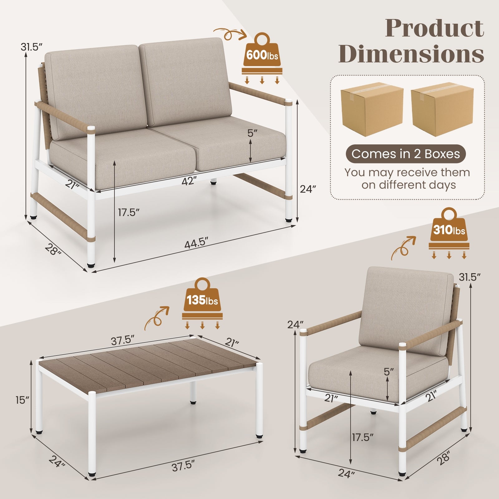 4 Pieces Patio Furniture Set with Thick Cushions and a Coffee Table, Gray Patio Conversation Sets at Gallery Canada