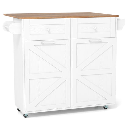 Rolling Kitchen Island with Trash Can Cabinet and Rubber Universal Wheels, White Kitchen Islands & Carts White at Gallery Canada