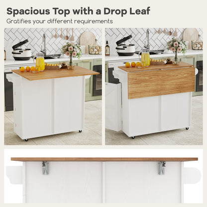 Rolling Kitchen Island with Trash Can Cabinet and Rubber Universal Wheels, White Kitchen Islands & Carts at Gallery Canada