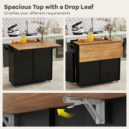 Rolling Kitchen Island with Trash Can Cabinet and Rubber Universal Wheels, Black Kitchen Islands & Carts at Gallery Canada