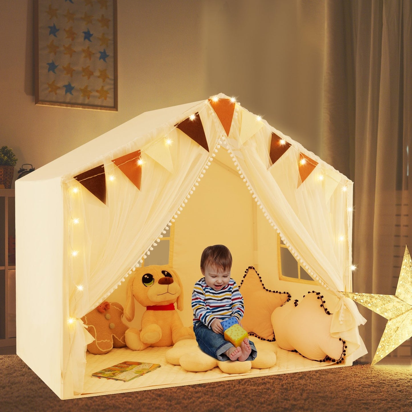 Large Toddler Playhouse Tent with Door Curtains Windows, Beige Play Tents & Playhouse at Gallery Canada