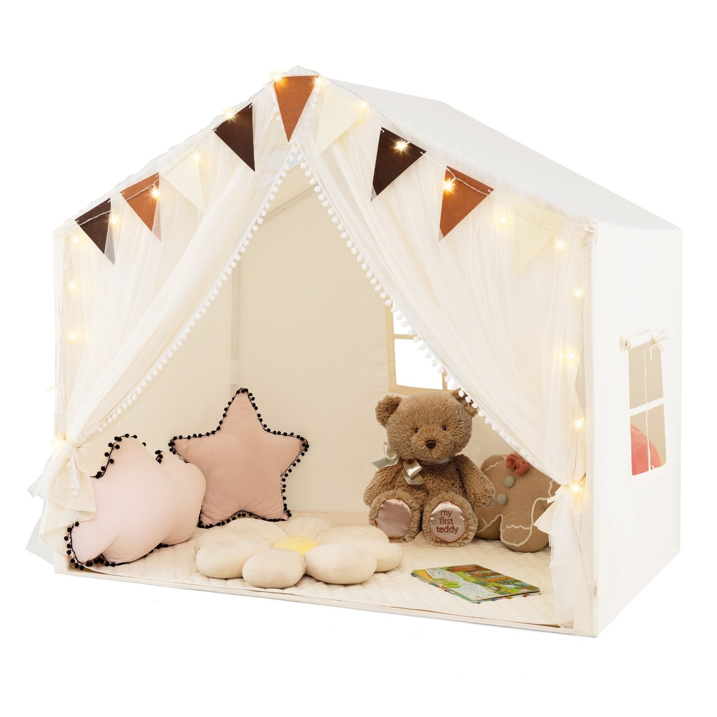 Large Toddler Playhouse Tent with Door Curtains Windows, Beige Play Tents & Playhouse Beige at Gallery Canada