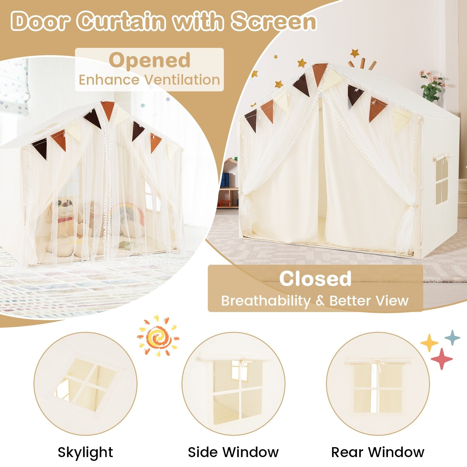 Large Toddler Playhouse Tent with Door Curtains Windows, Beige Play Tents & Playhouse at Gallery Canada