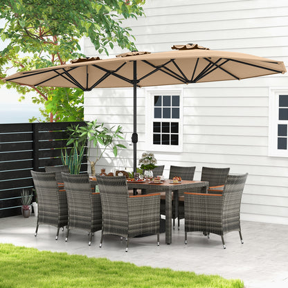 10 Pieces Patio Wicker Dining Set with 15 Feet Double-Sided Patio Umbrella, Brown Patio Dining Sets   at Gallery Canada