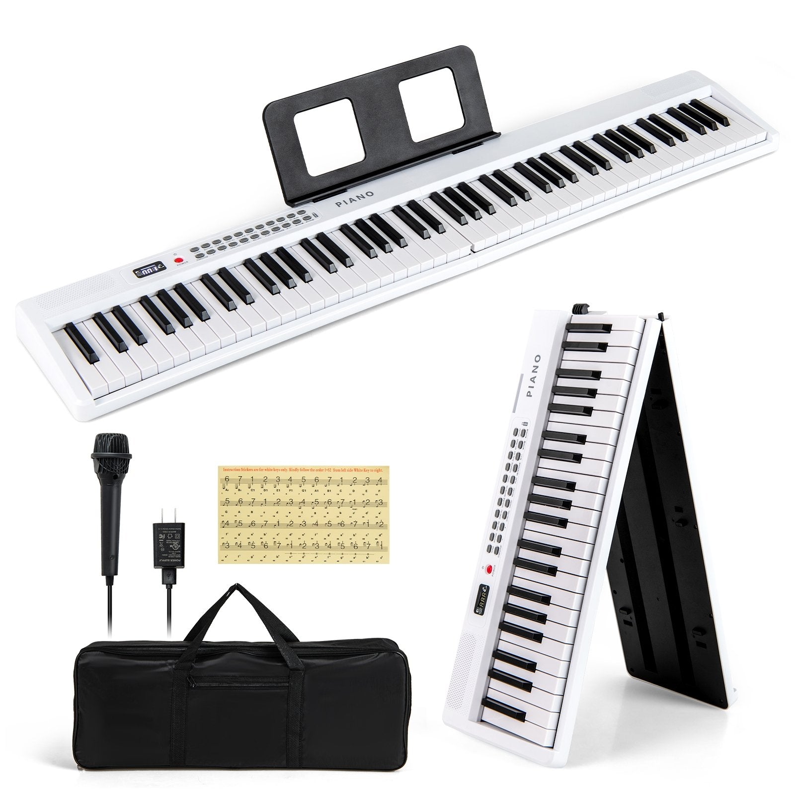 88 Key Foldable Electric Keyboard Piano with Wireless MIDI and Dual Speakers, White Pianos & Keyboards White at Gallery Canada
