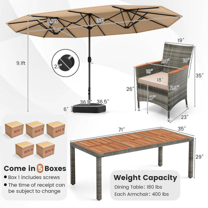 10 Pieces Patio Wicker Dining Set with 15 Feet Double-Sided Patio Umbrella, Brown Patio Dining Sets   at Gallery Canada