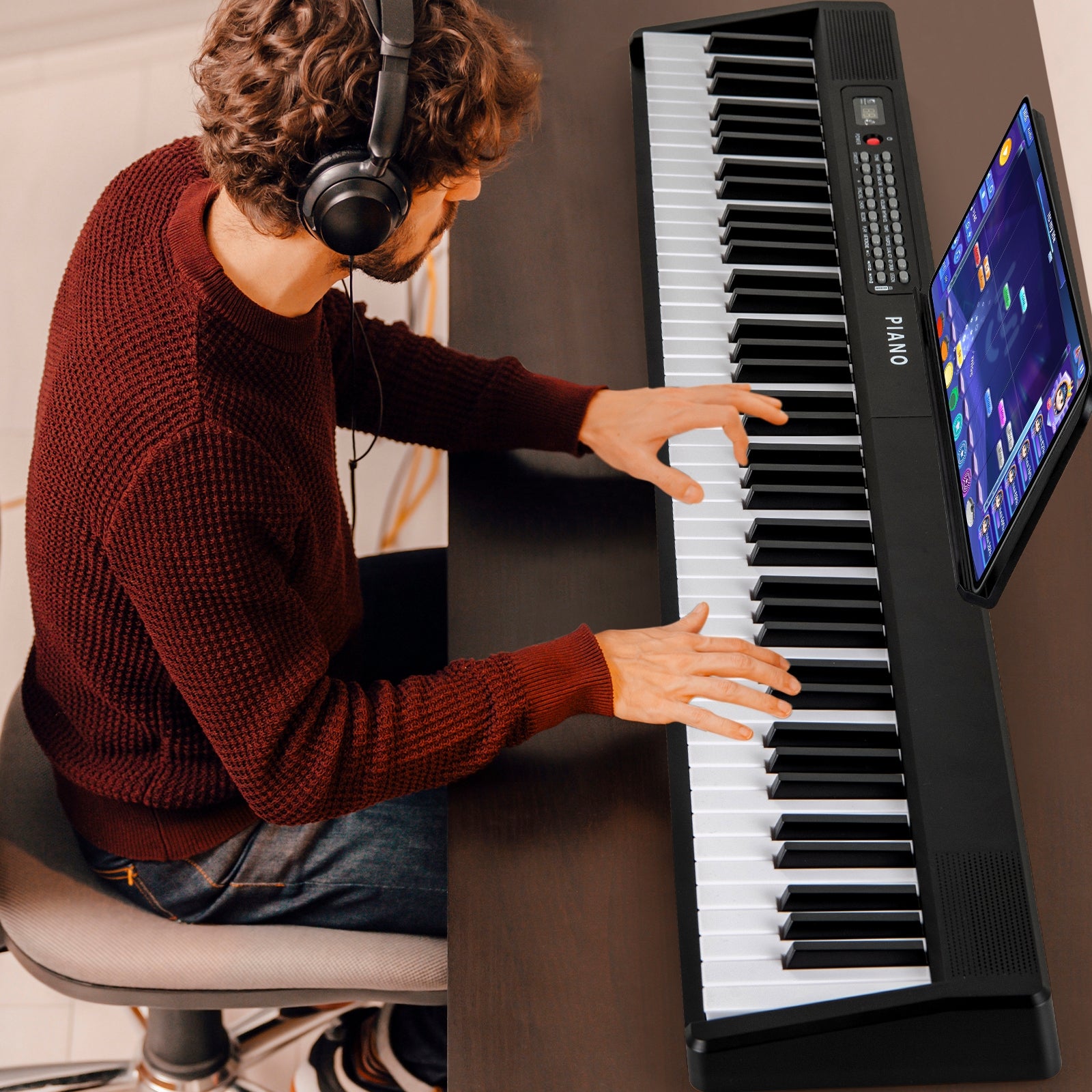 88 Key Foldable Electric Keyboard Piano with Wireless MIDI and Dual Speakers, Black Pianos & Keyboards at Gallery Canada