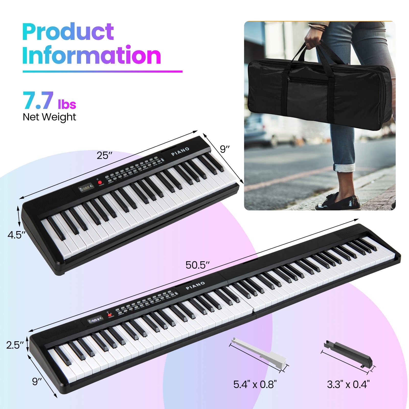 88 Key Foldable Electric Keyboard Piano with Wireless MIDI and Dual Speakers, Black Pianos & Keyboards at Gallery Canada