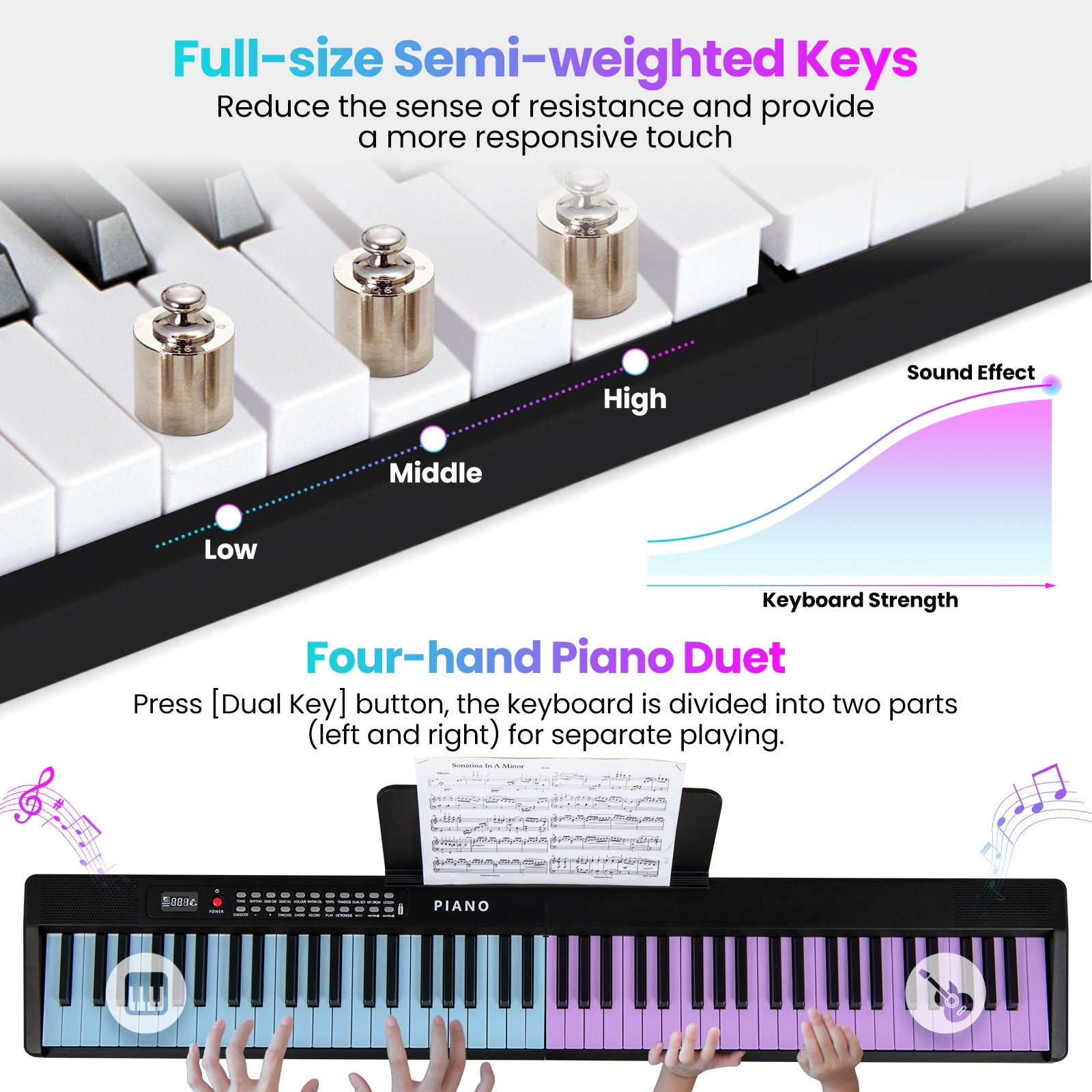 88 Key Foldable Electric Keyboard Piano with Wireless MIDI and Dual Speakers, Black Pianos & Keyboards at Gallery Canada