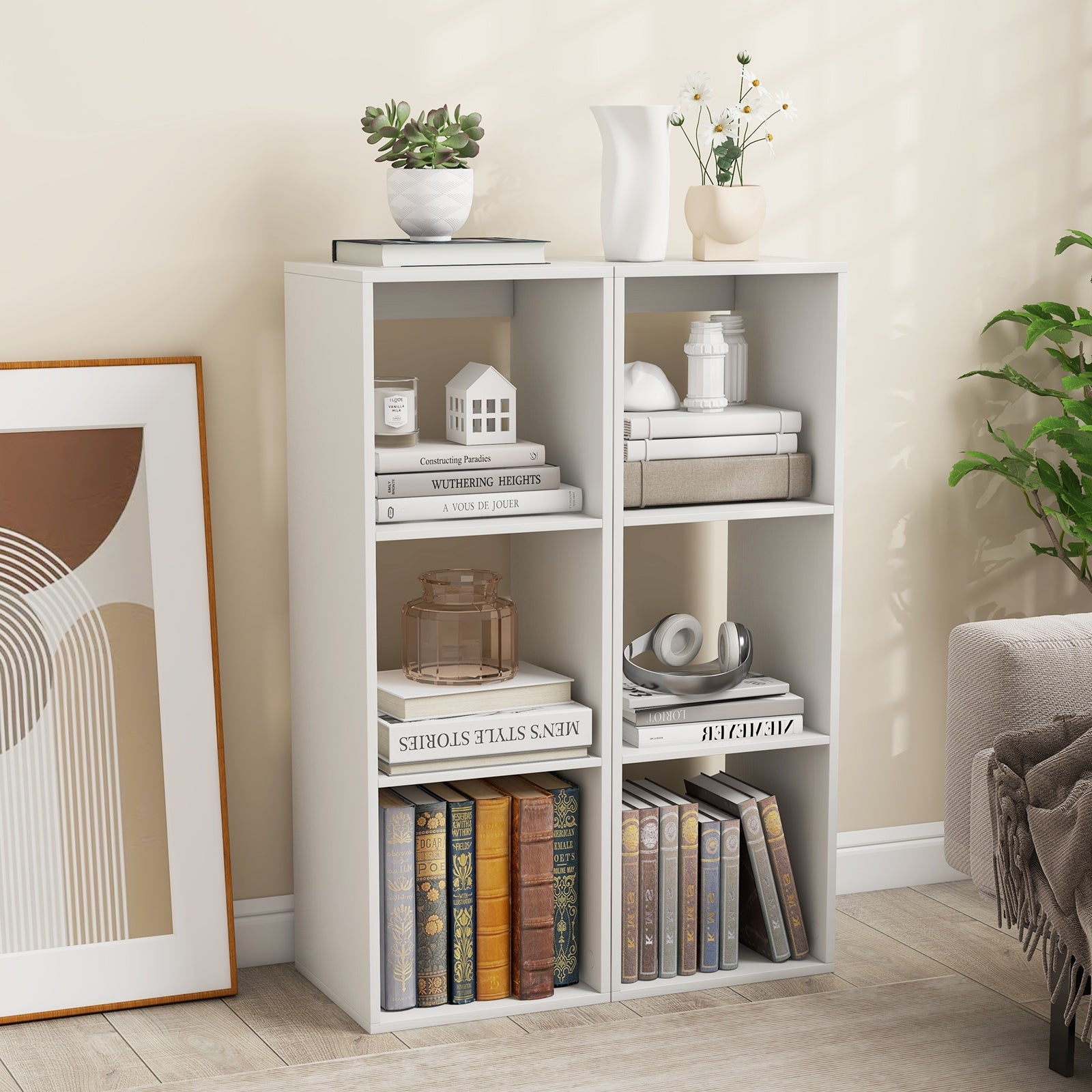 3 Cube Bookshelf with Back Guardrail for Living Room Bedroom, White Bookcases at Gallery Canada