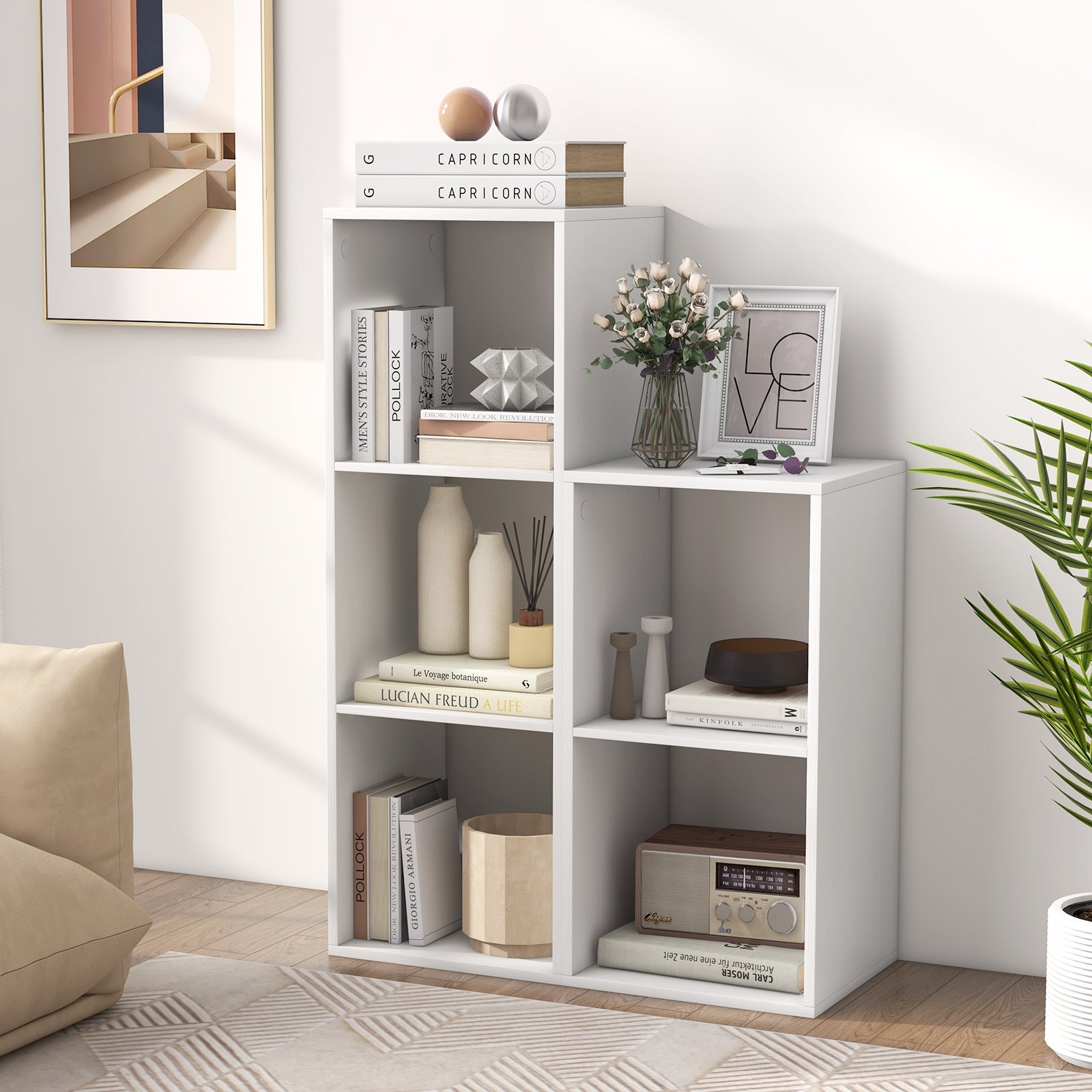 3 Cube Bookshelf with Back Guardrail for Living Room Bedroom, White Bookcases at Gallery Canada