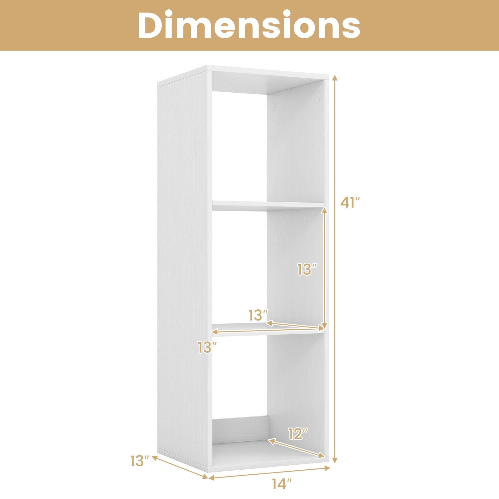 3 Cube Bookshelf with Back Guardrail for Living Room Bedroom, White Bookcases at Gallery Canada